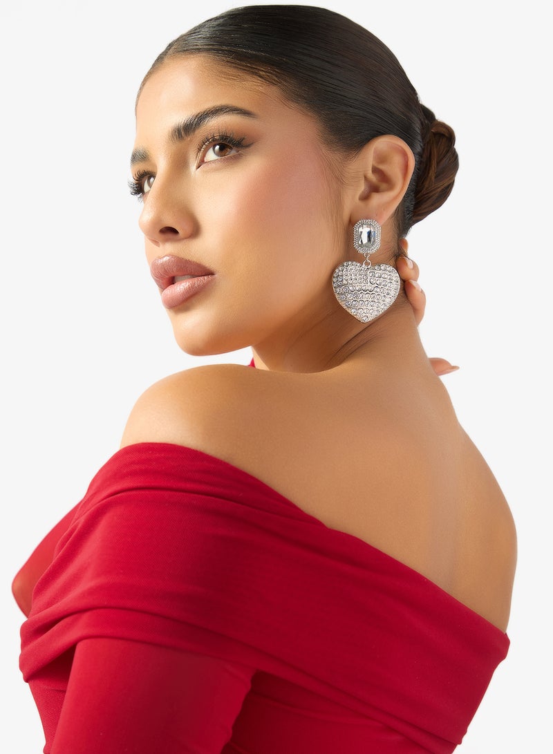 Ella Limited Edition Diamonte Rhinestone Embellished Heart Shaped Earrings - Image 3